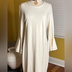 Julian Chang Elegant Ivory Long Sleeve Dress EUC